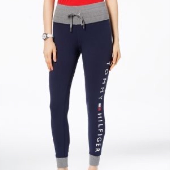 TOMMY HILFIGER SPORT PERFORMANCE Contrast Trim Logo Legging Athletic Jogger Pant - Picture 12 of 12